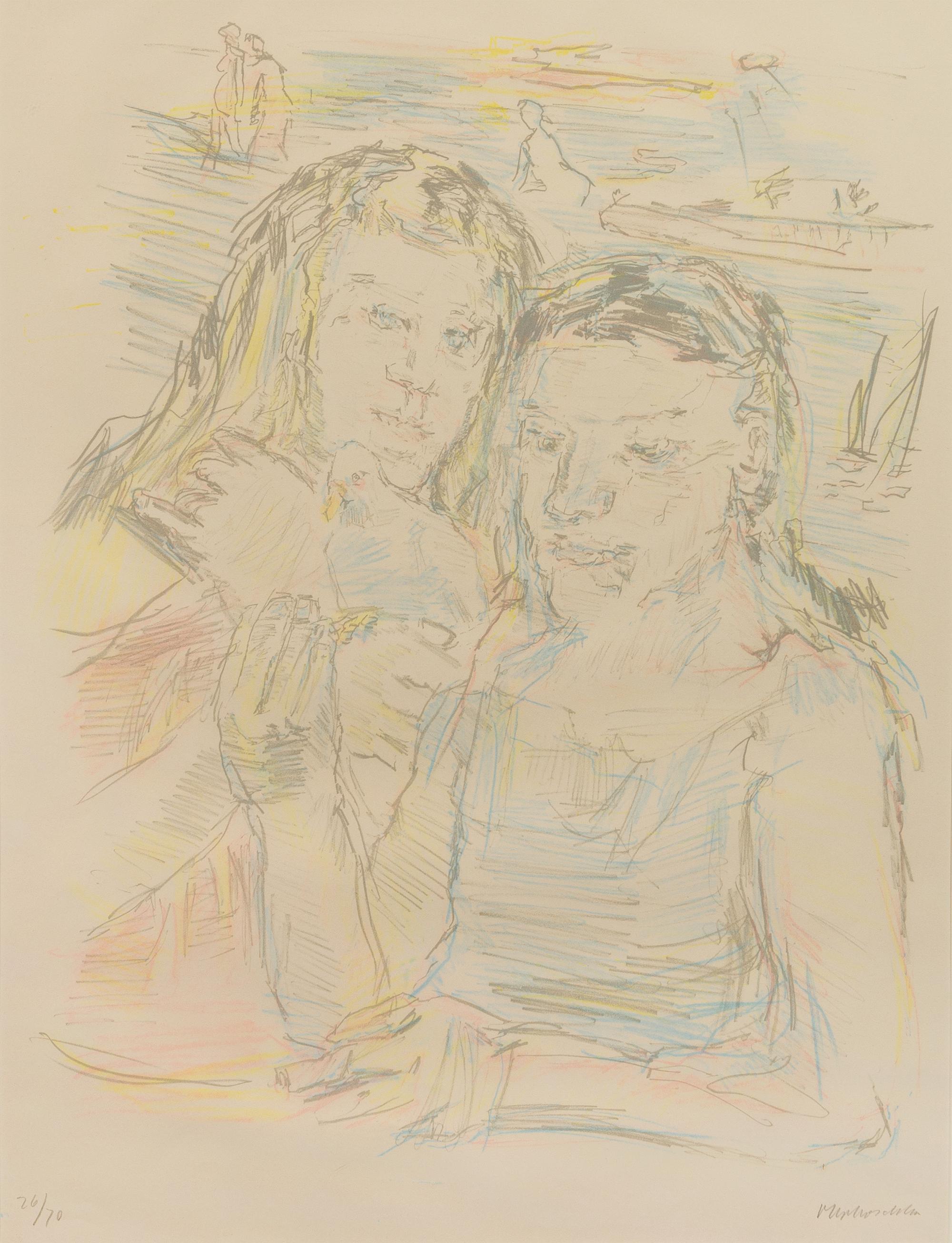 Oskar Kokoschka, (Russian, 1886-1980), Paarmittaube. Signed.