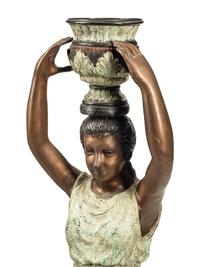 A Pair of Large Polychrome Bronze Figural Jardinières
