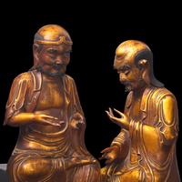 A Pair of Chinese Gilt Lacquered Wood Luohan Figures 木漆金羅漢兩尊