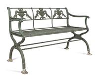 A Pair of Neoclassical Style Painted Iron Garden Benches