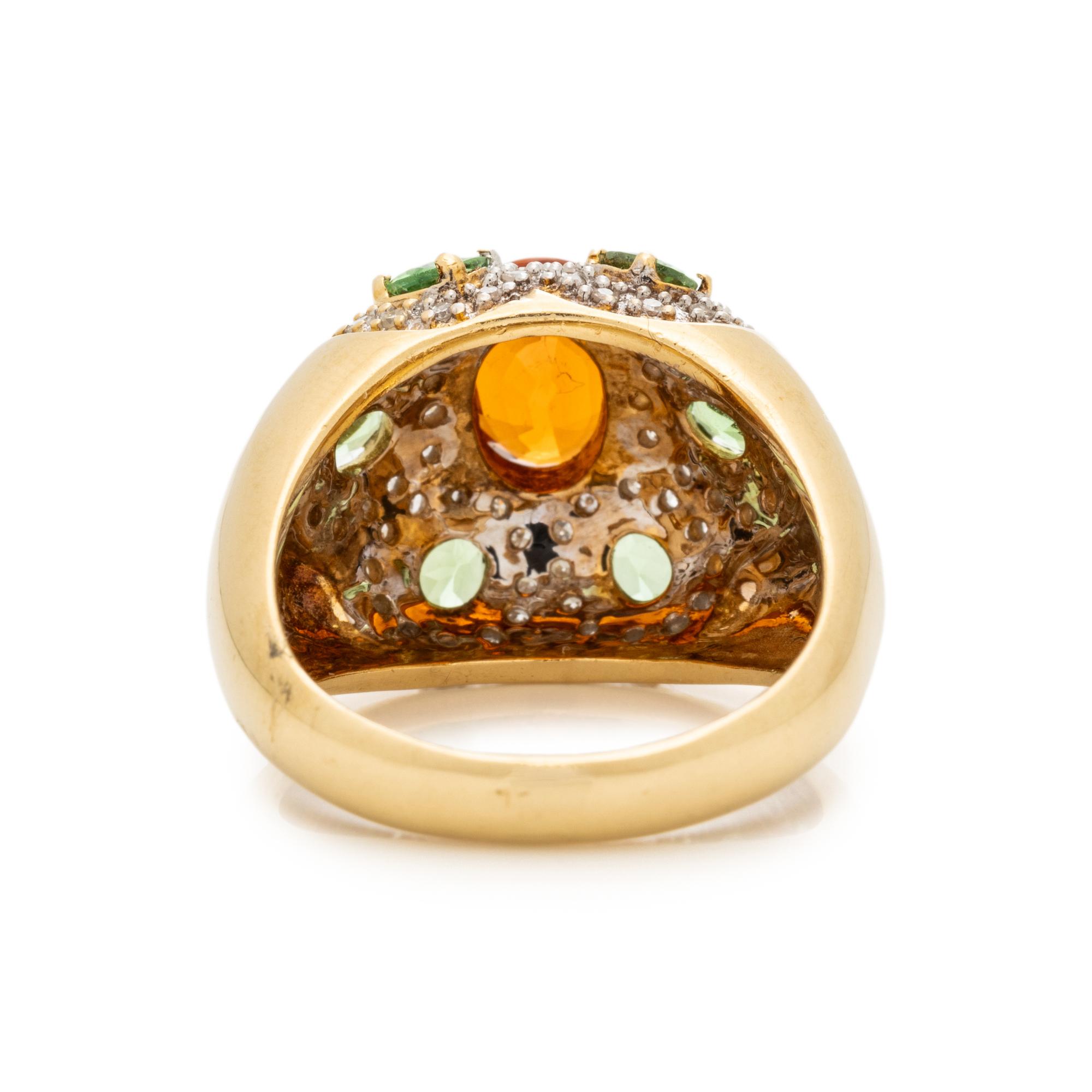 ORANGE GARNET, PERIDOT AND DIAMOND RING