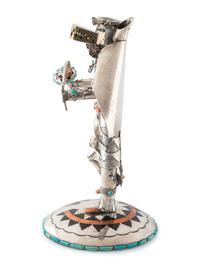 Navajo Silver Katsina, with Turquoise, Coral, Brass, and Copper Accents