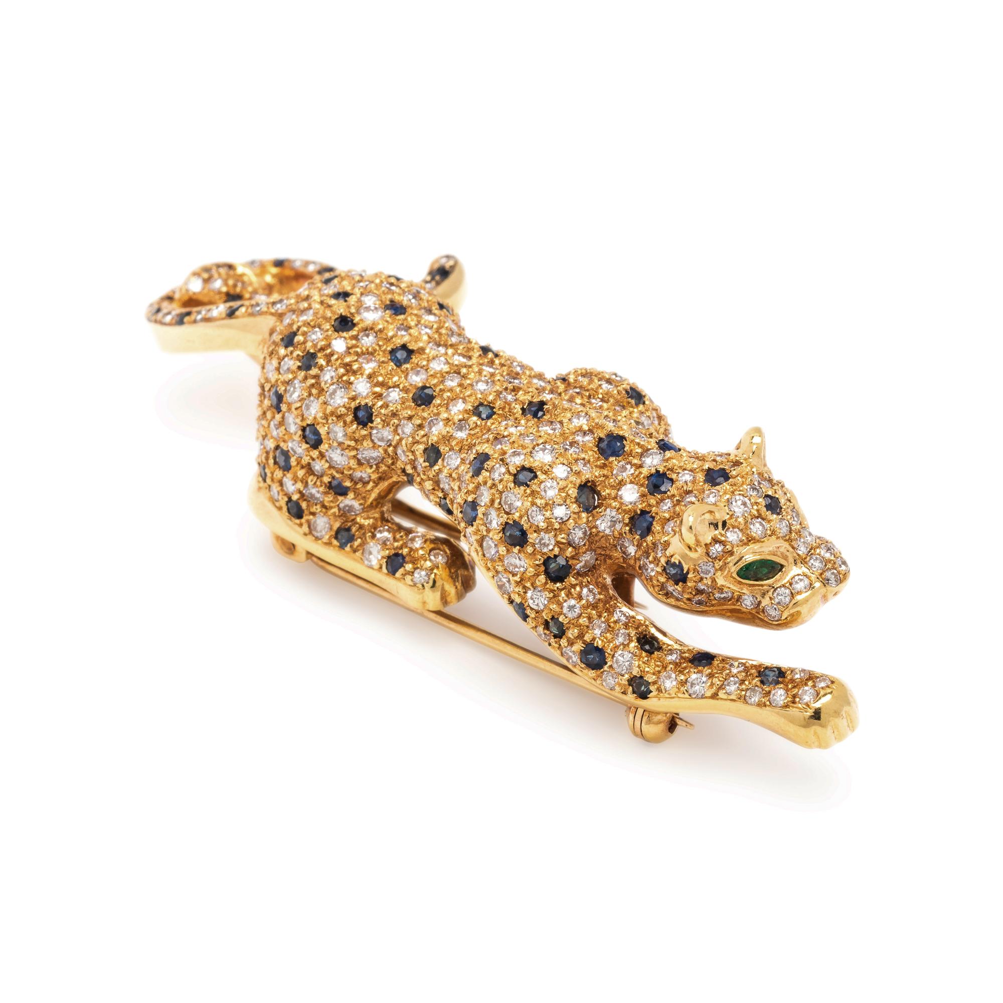 DIAMOND AND SAPPHIRE LEOPARD BROOCH