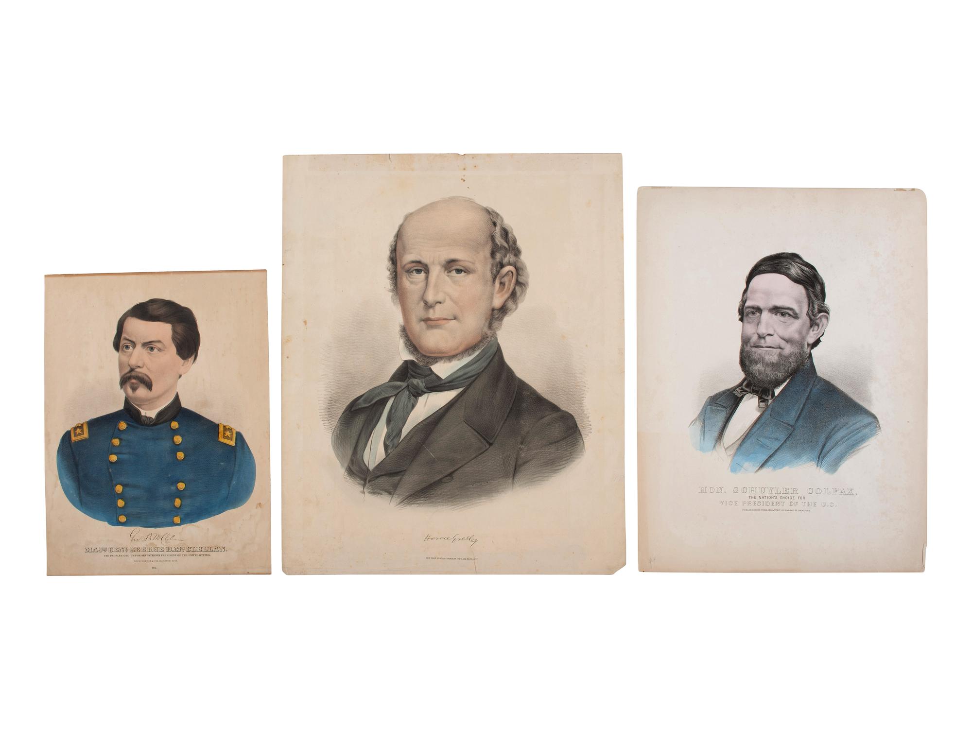 [CIVIL WAR]. A group of 7 engravings of politicians and other notable figures, including Schuyler COLFAX, George McCLELLAN, and Horace GREELEY, comprising: