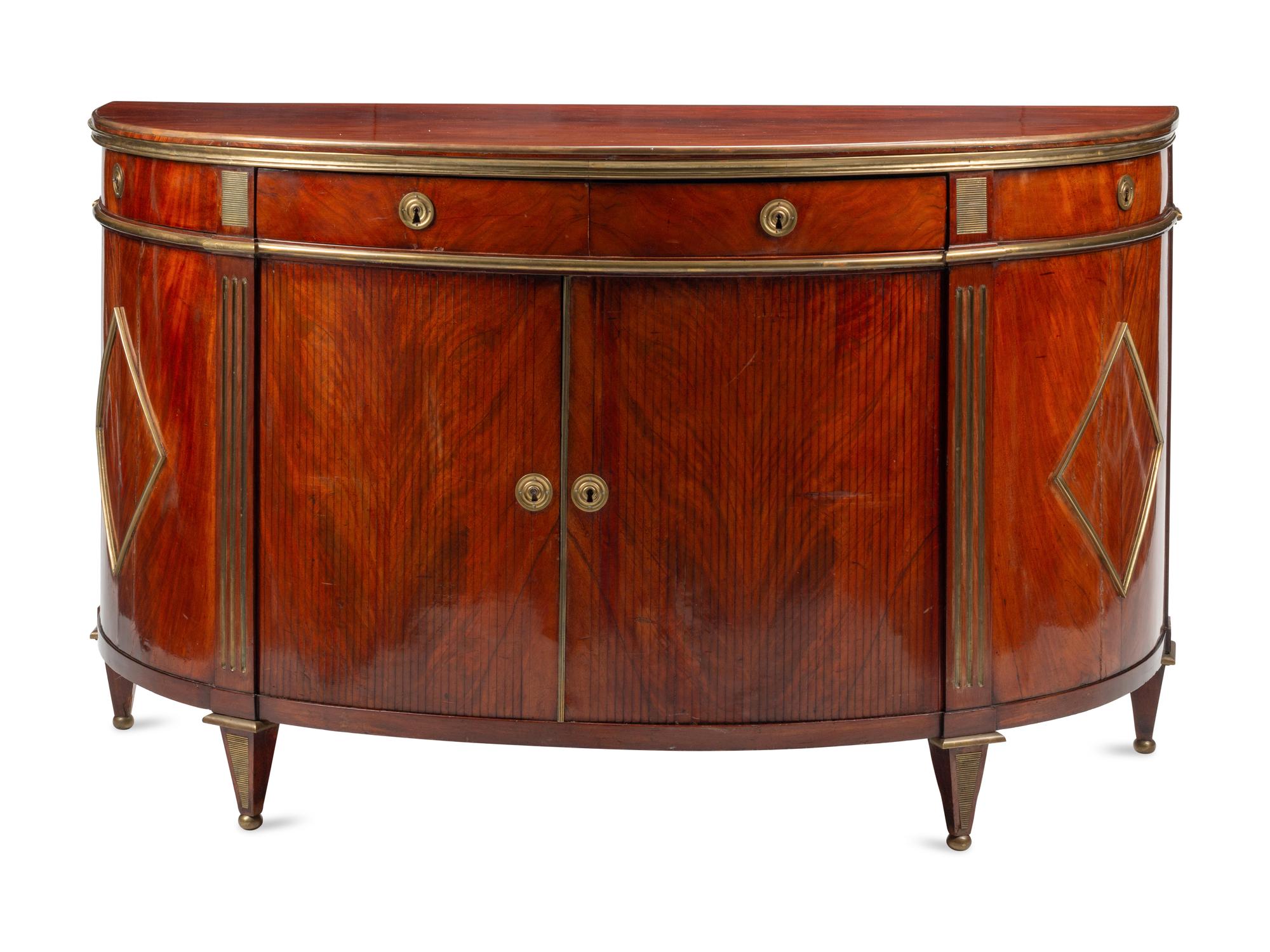 A Russian Neoclassical Brass Mounted Mahogany Console Cabinet