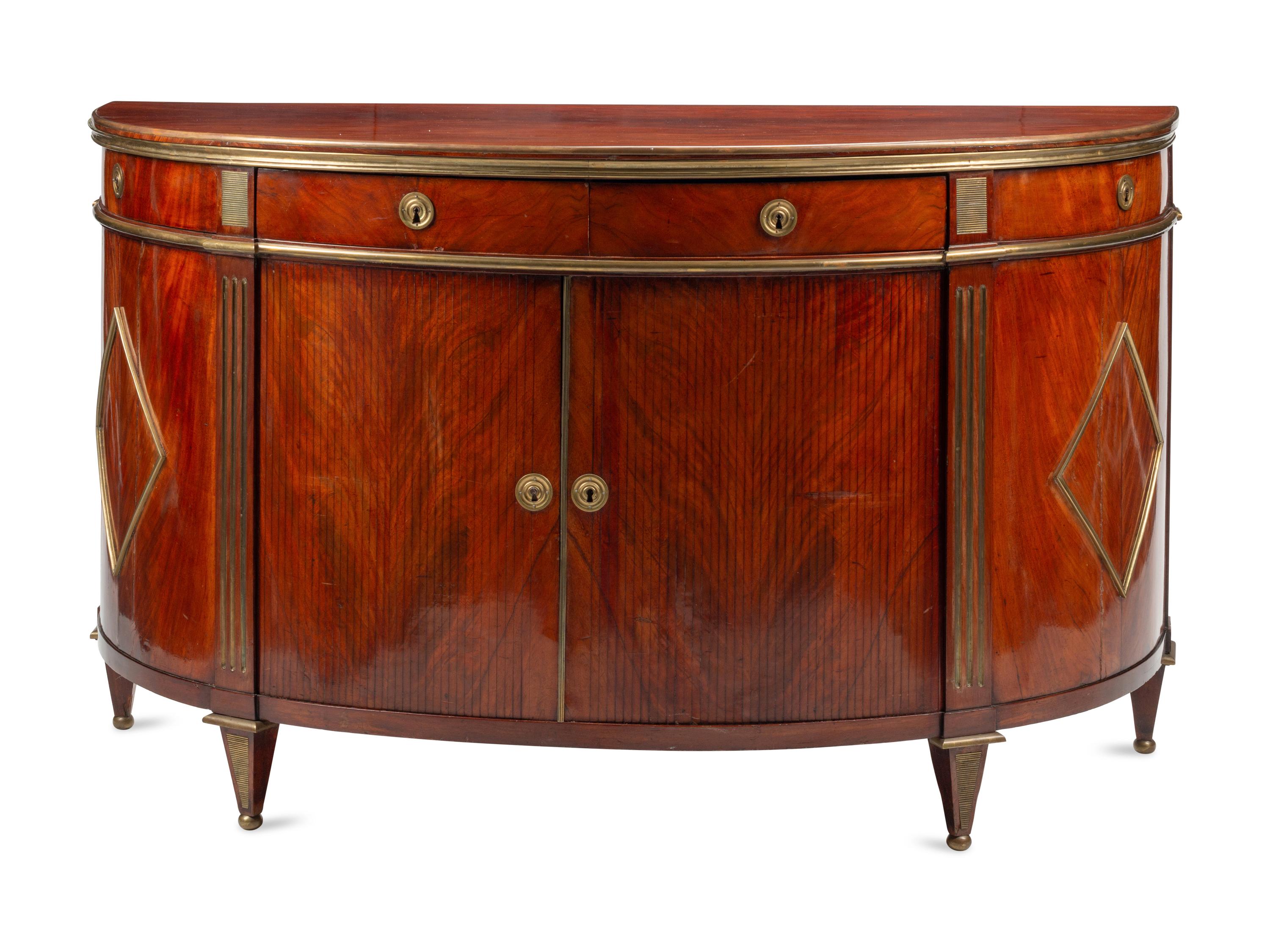 A Russian Neoclassical Brass Mounted Mahogany Console Cabinet