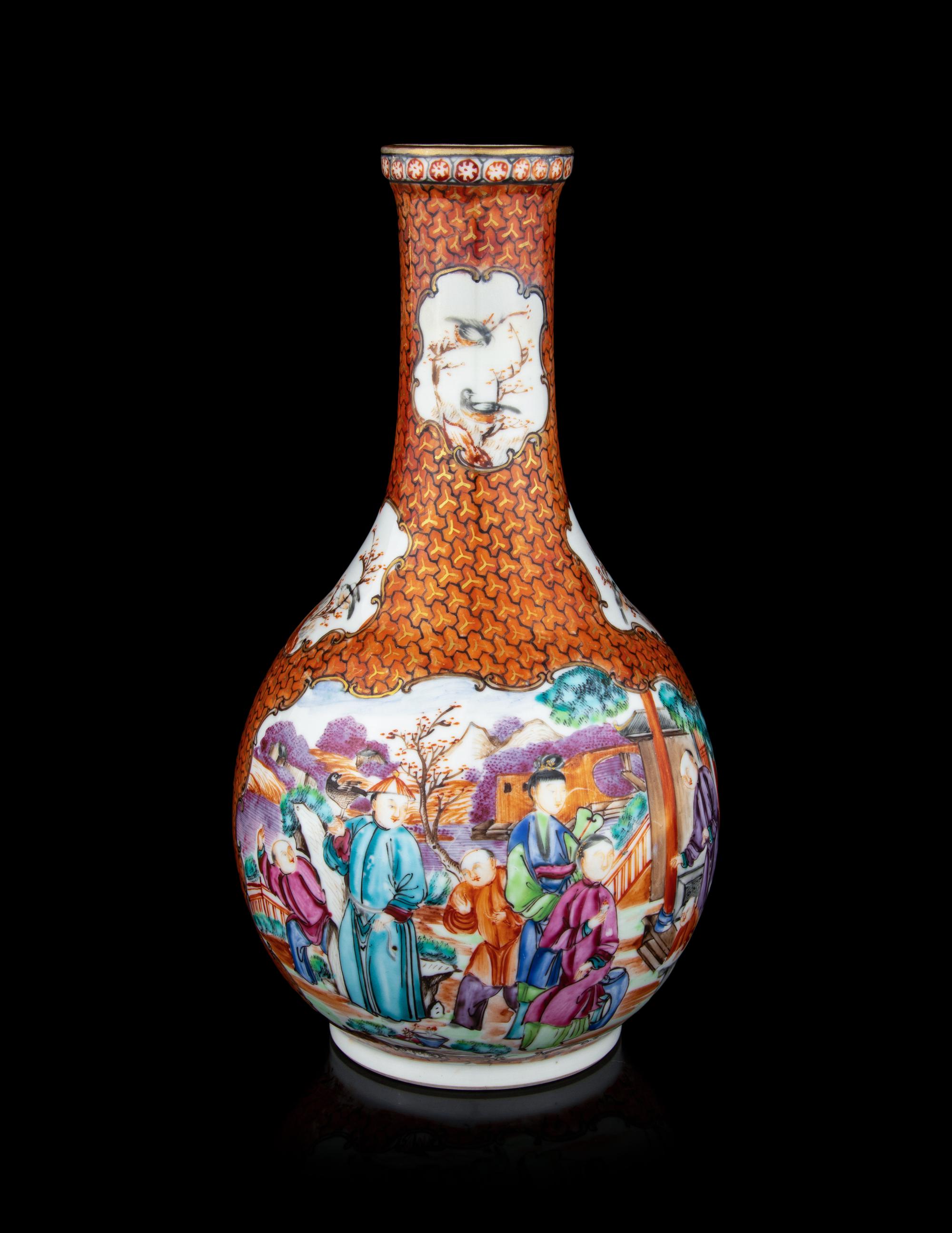 A Chinese Export Famille Rose Porcelain Bottle Vase