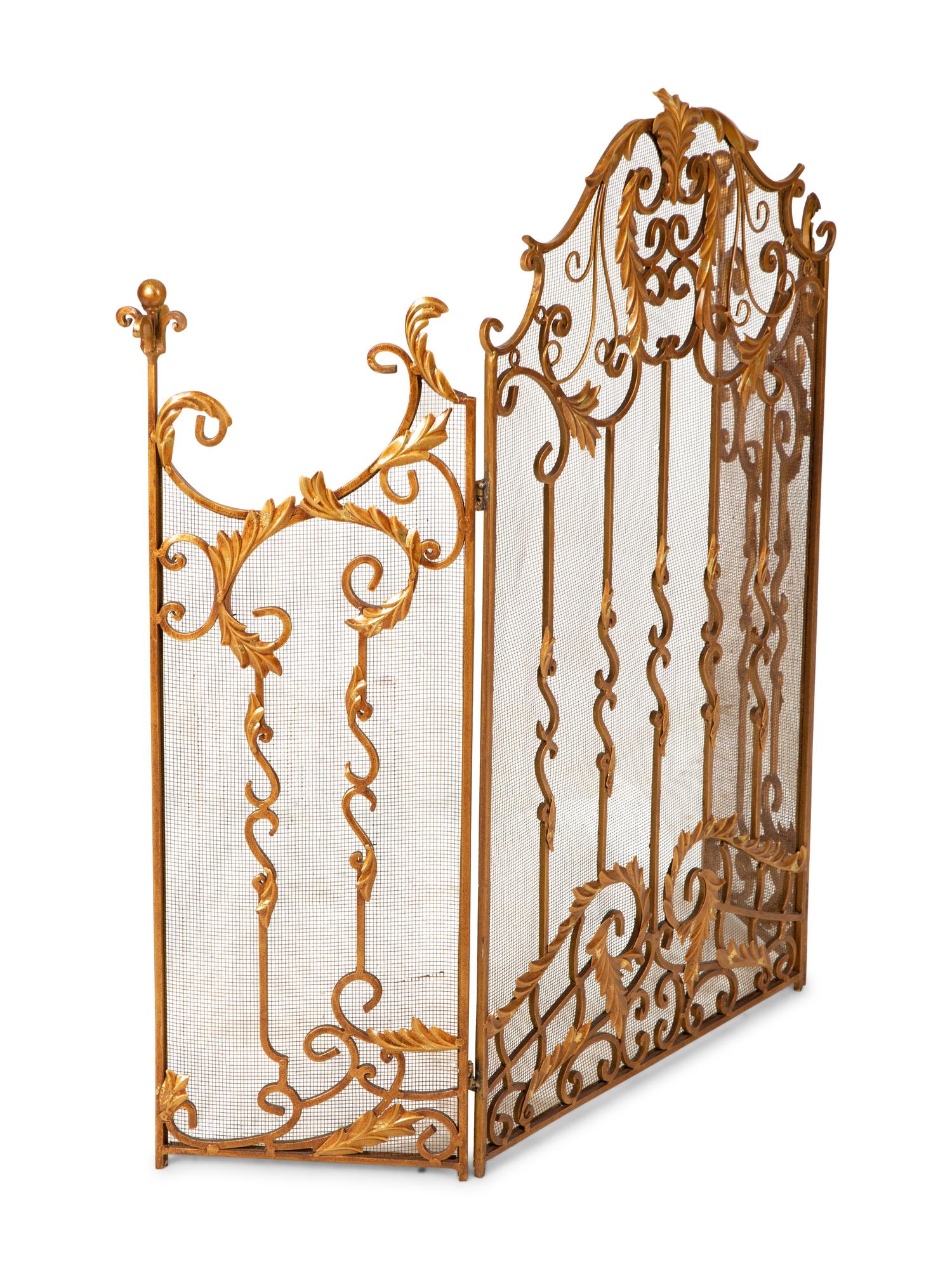 A Copper-Patinated Hammered Metal Fire Screen
