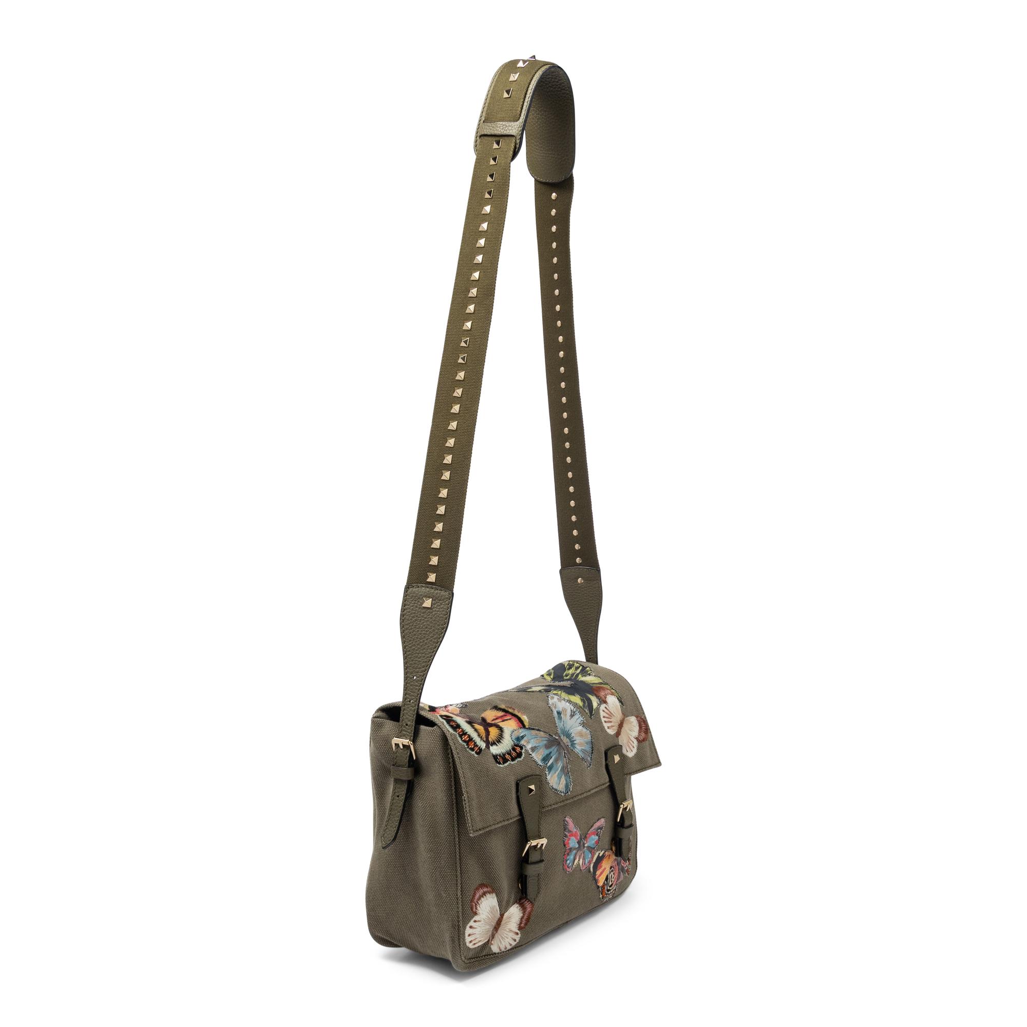 VALENTINO, ROCKSTUD BUTTERFLY CANVAS MESSENGER BAG