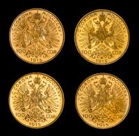 A Set of Four Austrian 100 Corona Gold Coins