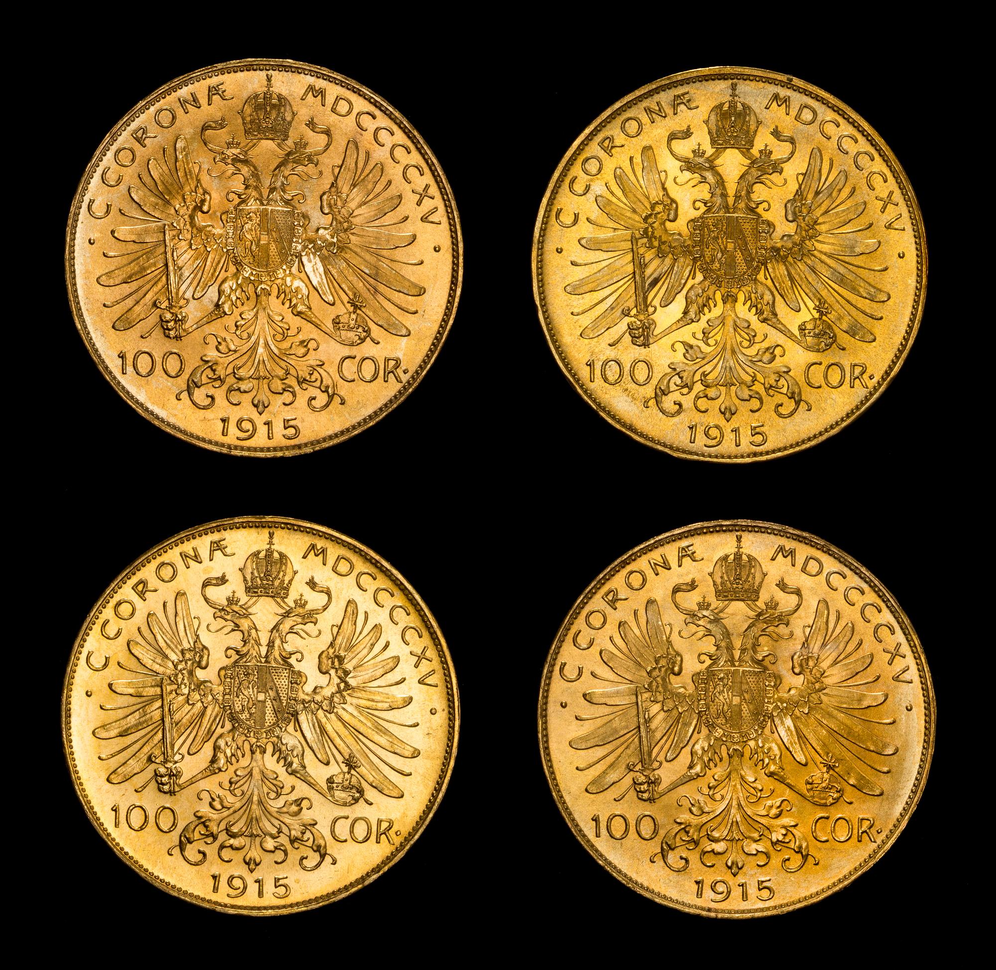 A Set of Four Austrian 100 Corona Gold Coins
