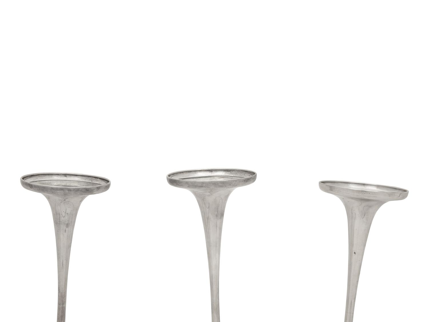 A Set of Three American Modernist Silver Two-Light Candelabra