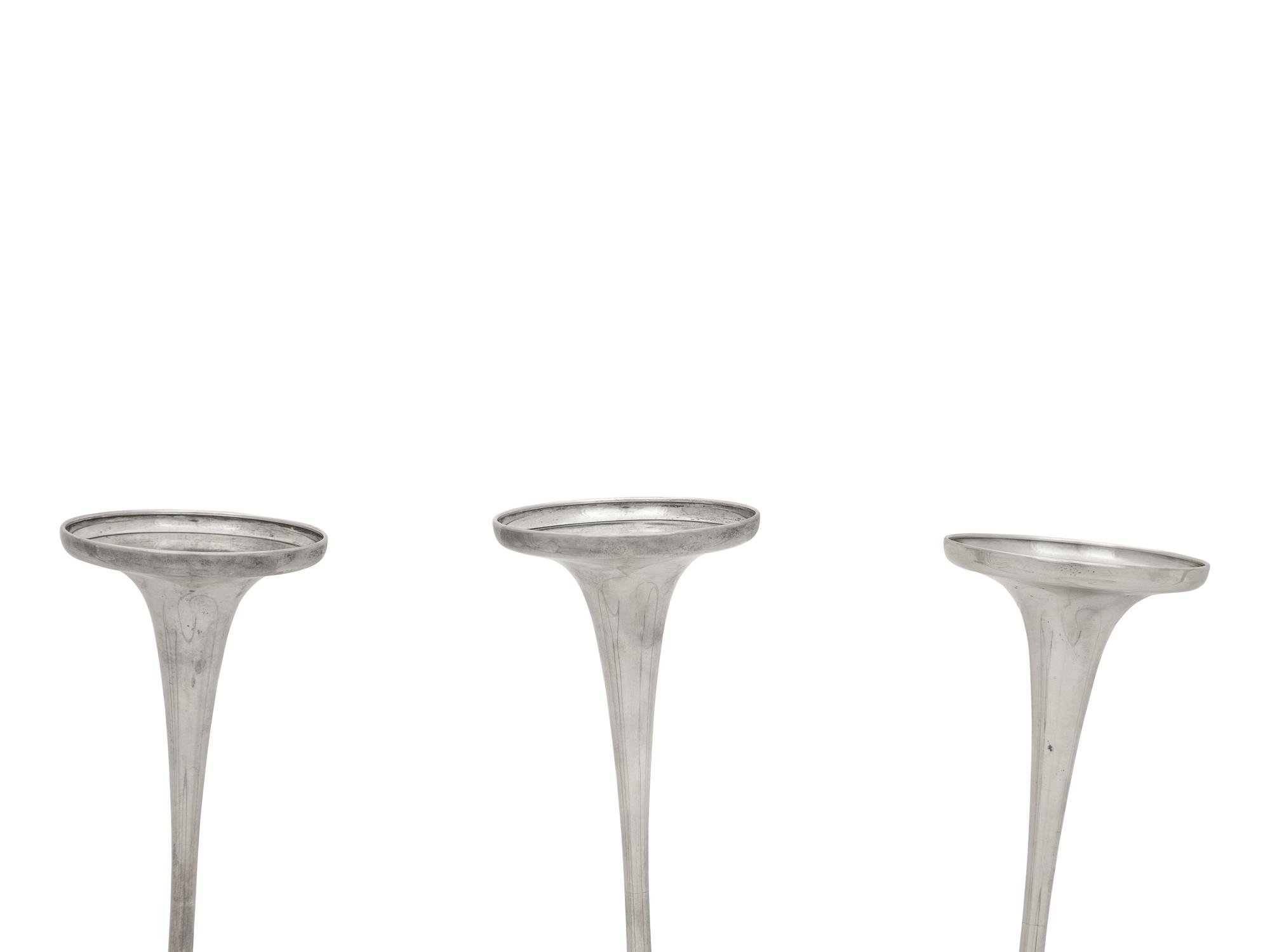 A Set of Three American Modernist Silver Two-Light Candelabra