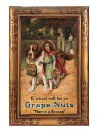 A Tin Lithograph Self Framed 'Grape Nuts' Sign