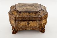 A Chinese Export Gilt Decorated Black Lacquer Tea Caddy
