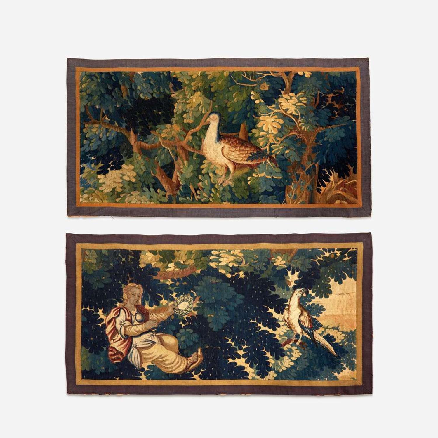 Two Flemish Verdure Tapestry Fragments 18th century or earlier