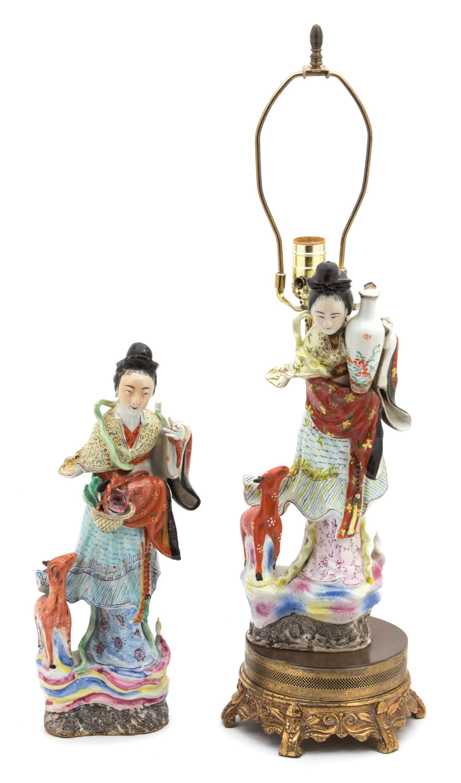 A Pair of Chinese Export Porcelain Figures Height 8 inches.