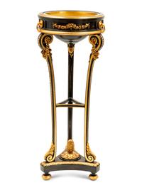 A Napoleon III Style Parcel Gilt and Ebonized Jardiniere and Flat Top Pedestal Stand