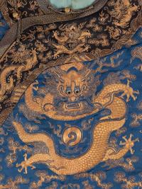 A Blue Ground Embroidered Silk Dragon Robe