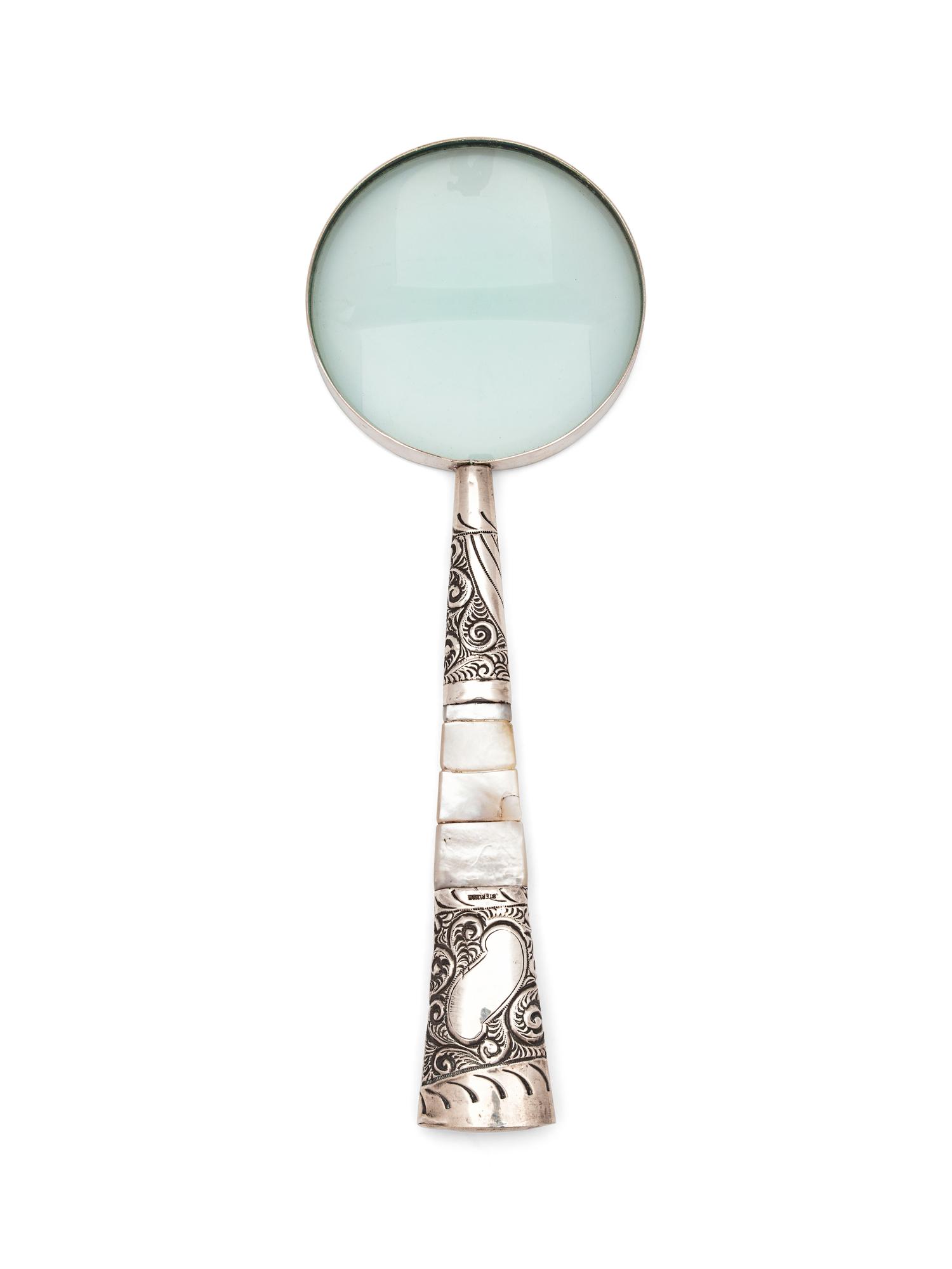 A Silver and Mother-of-Pearl Handled Magnifying Glass