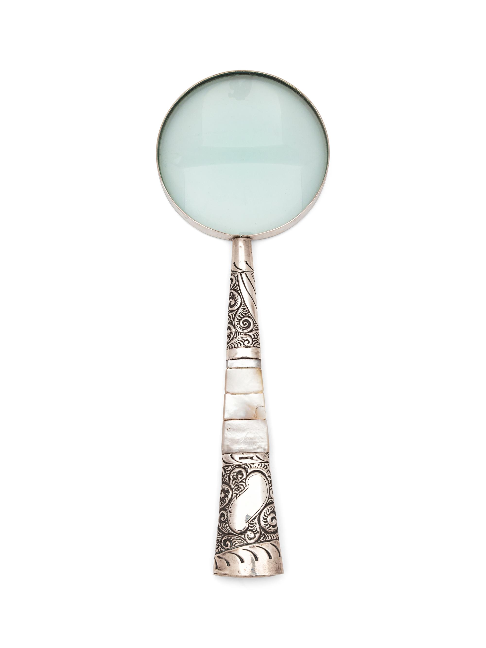 A Silver and Mother-of-Pearl Handled Magnifying Glass