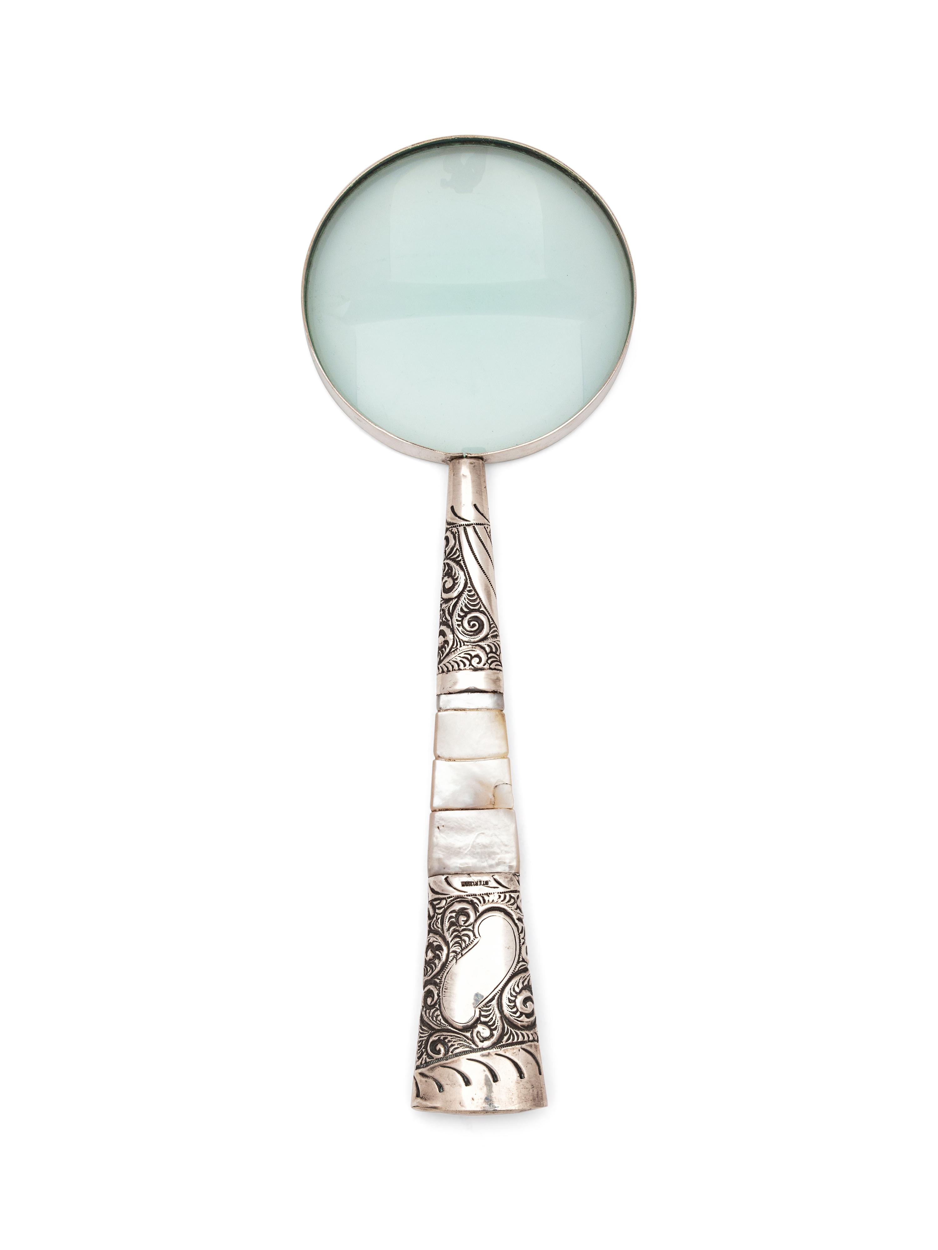 A Silver and Mother-of-Pearl Handled Magnifying Glass