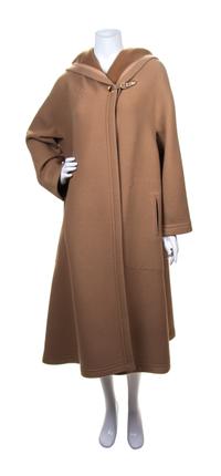 An Hermes Tan Wool Hooded Coat, Size 42.