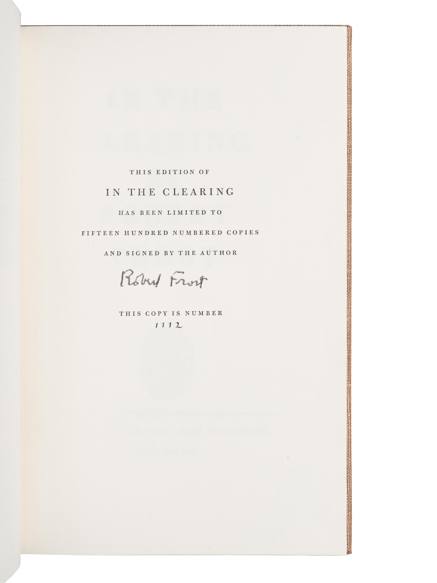 FROST, Robert (1874-1963). A Further Range. New York: Henry Holt and Company, 1936.