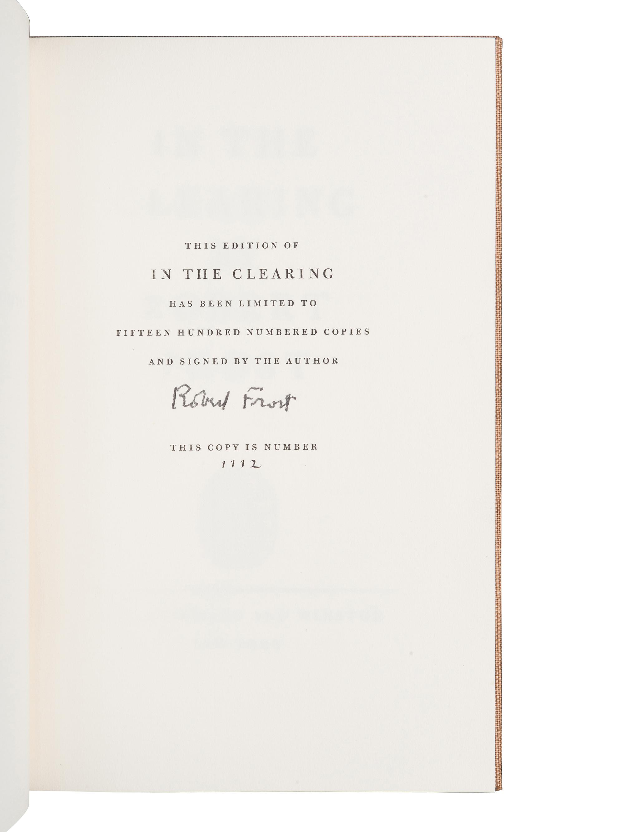 FROST, Robert (1874-1963). A Further Range. New York: Henry Holt and Company, 1936.
