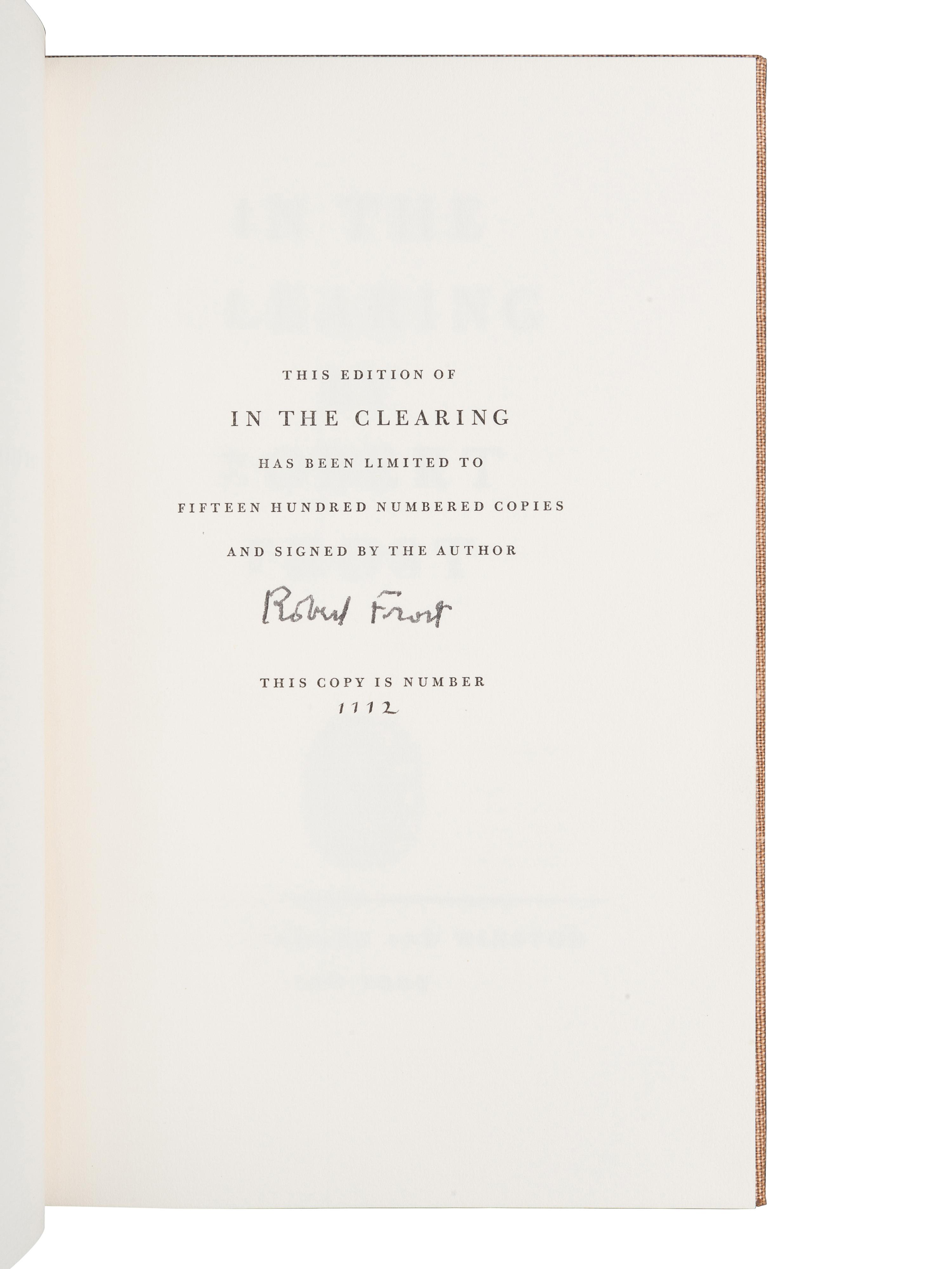 FROST, Robert (1874-1963). A Further Range. New York: Henry Holt and Company, 1936.