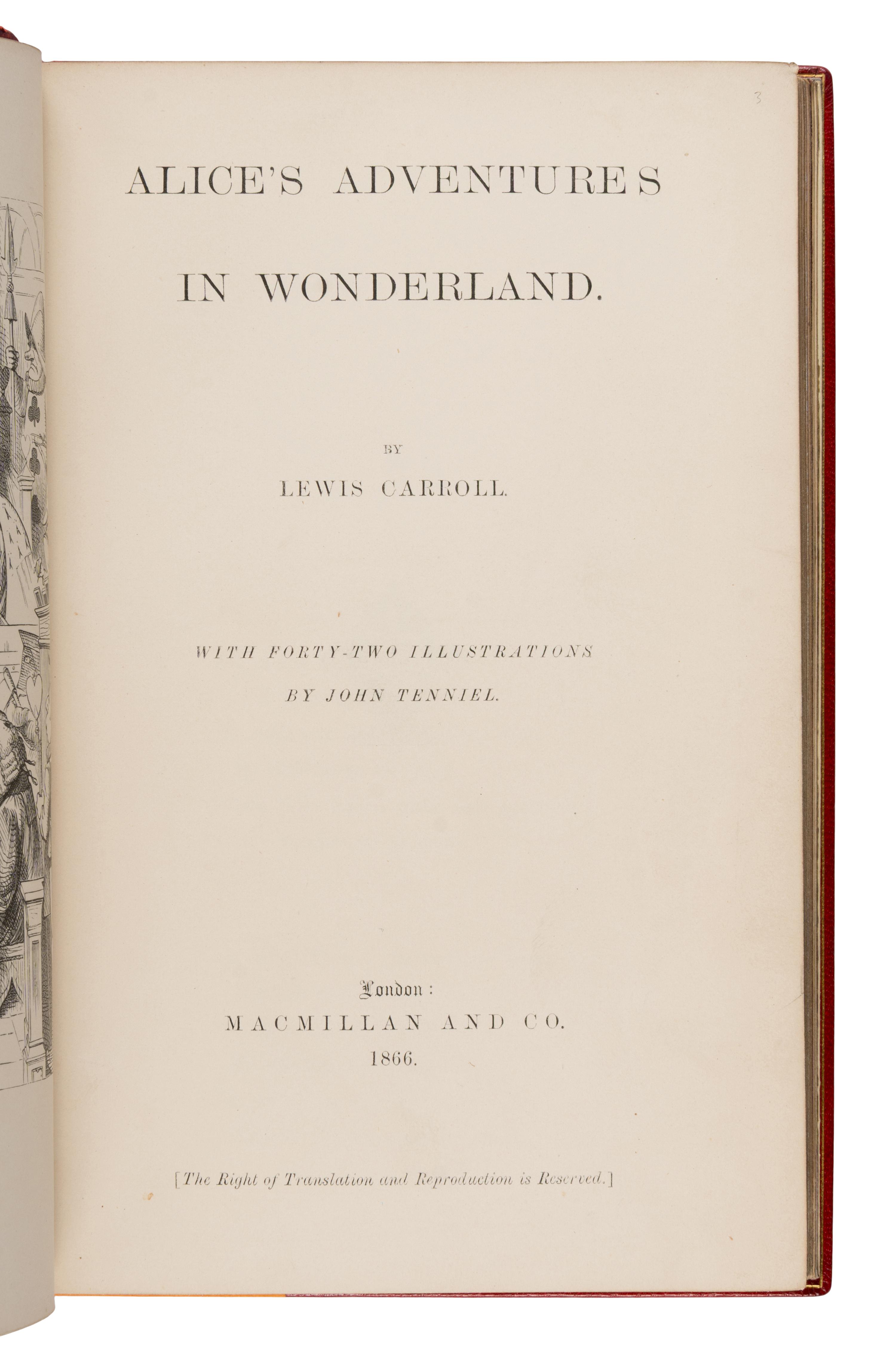 [Binding]. Dodgson, Charles Lutwidge (“Lewis Carroll”) (1832-1898). Alice’s Adventures in Wonderland . London: Macmillan and Co., 1866 [1865].
