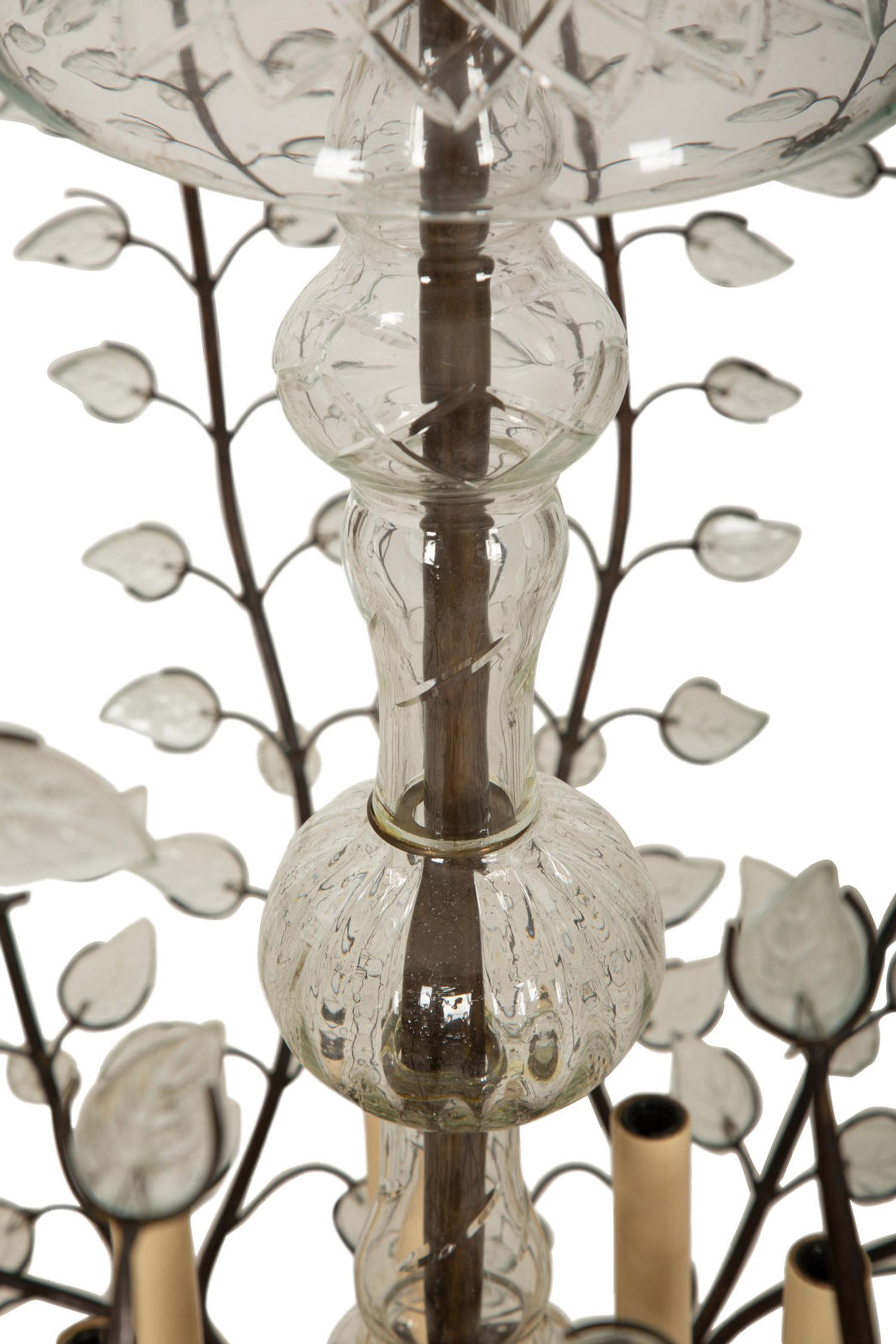 A Large Gilt Metal and Etched Glass Chandelier in the Manner of Maison Baguès