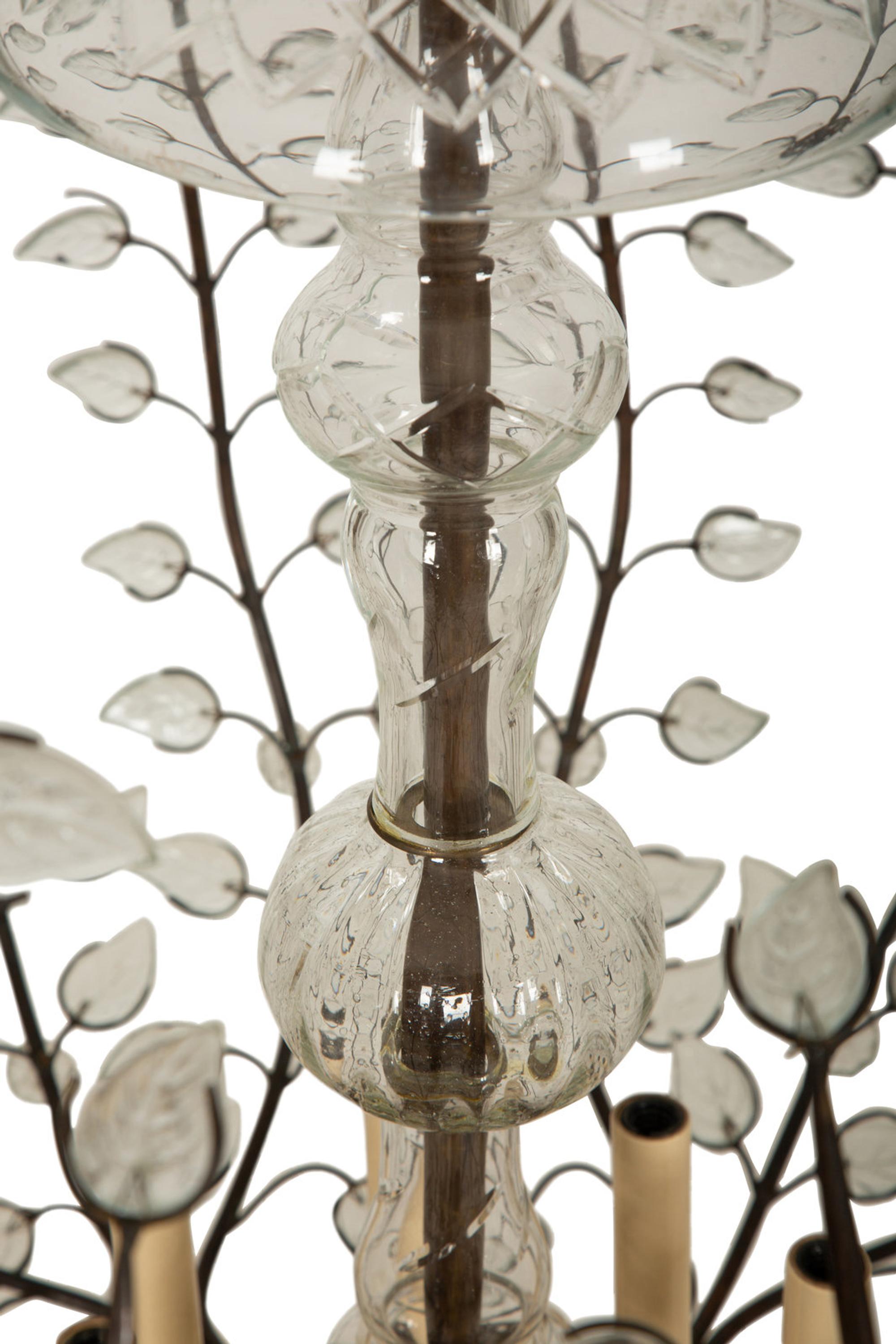 A Large Gilt Metal and Etched Glass Chandelier in the Manner of Maison Baguès