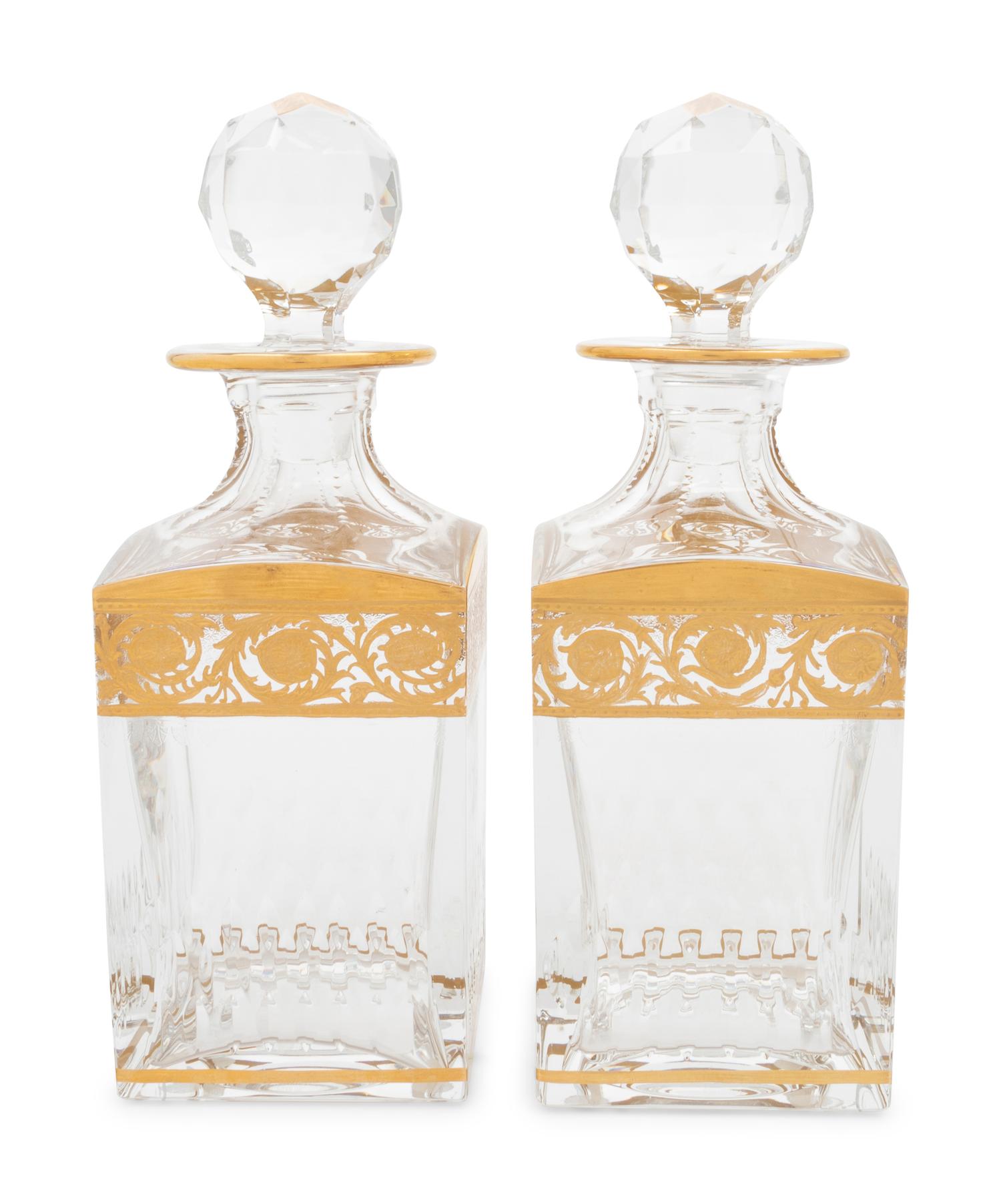 A Pair of Saint Louis Gilt-Decorated Glass Decanters