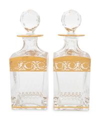 A Pair of Saint Louis Gilt-Decorated Glass Decanters