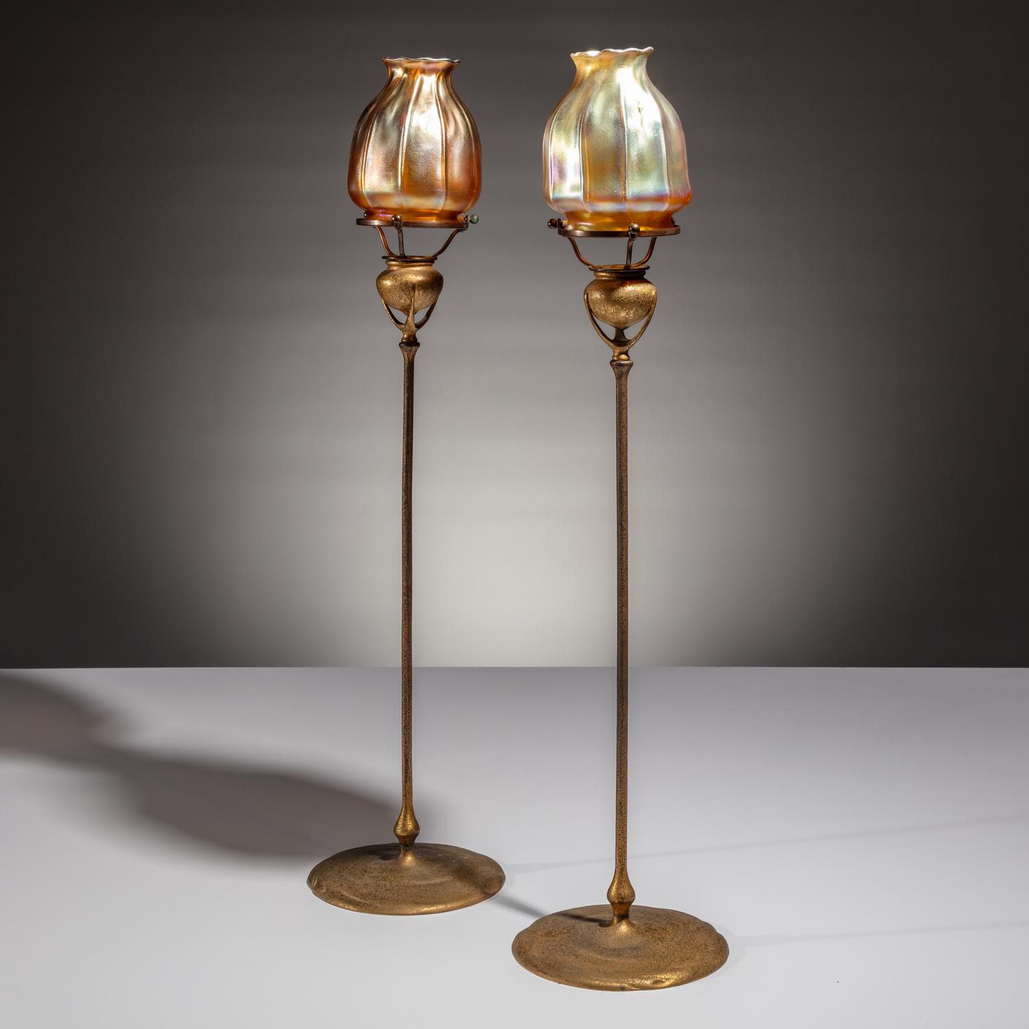 Tiffany Studios New York (American, 1880–1930) — Pair of Favrile Candlesticks, c. 1900
