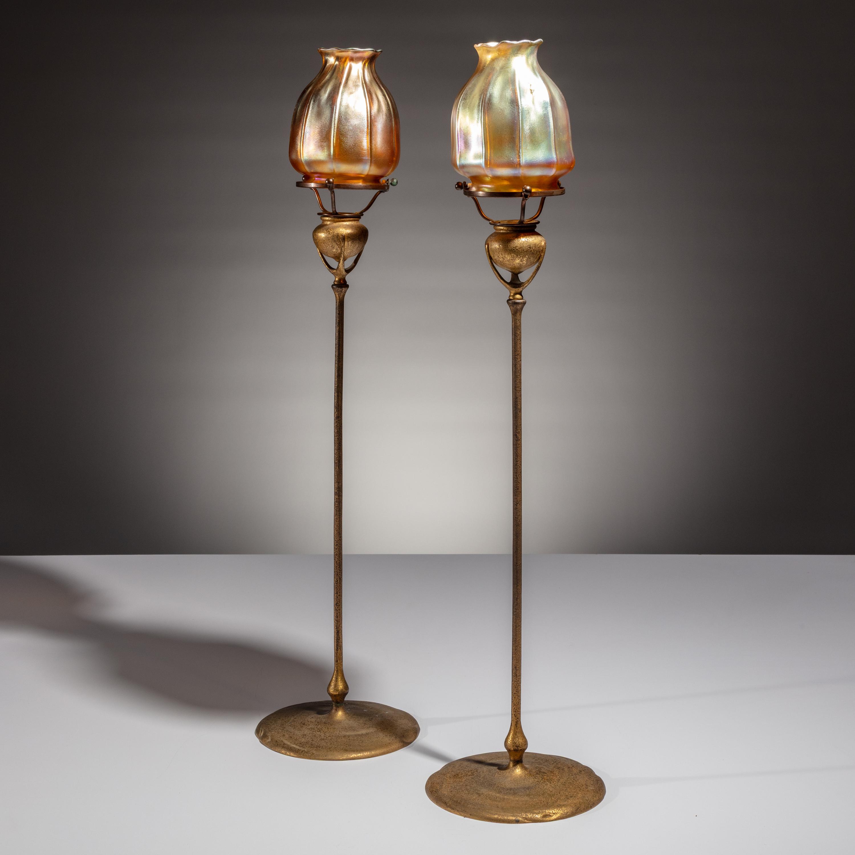 Tiffany Studios New York (American, 1880–1930) — Pair of Favrile Candlesticks, c. 1900