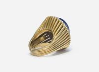 An 18K Yellow Gold, Lapis Lazuli, and Diamond Cocktail Ring