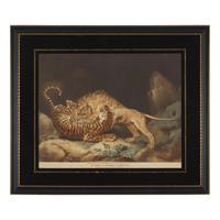 James Ward & Co. A Lion and Tiger Fighting Handcolored Mezzotint
