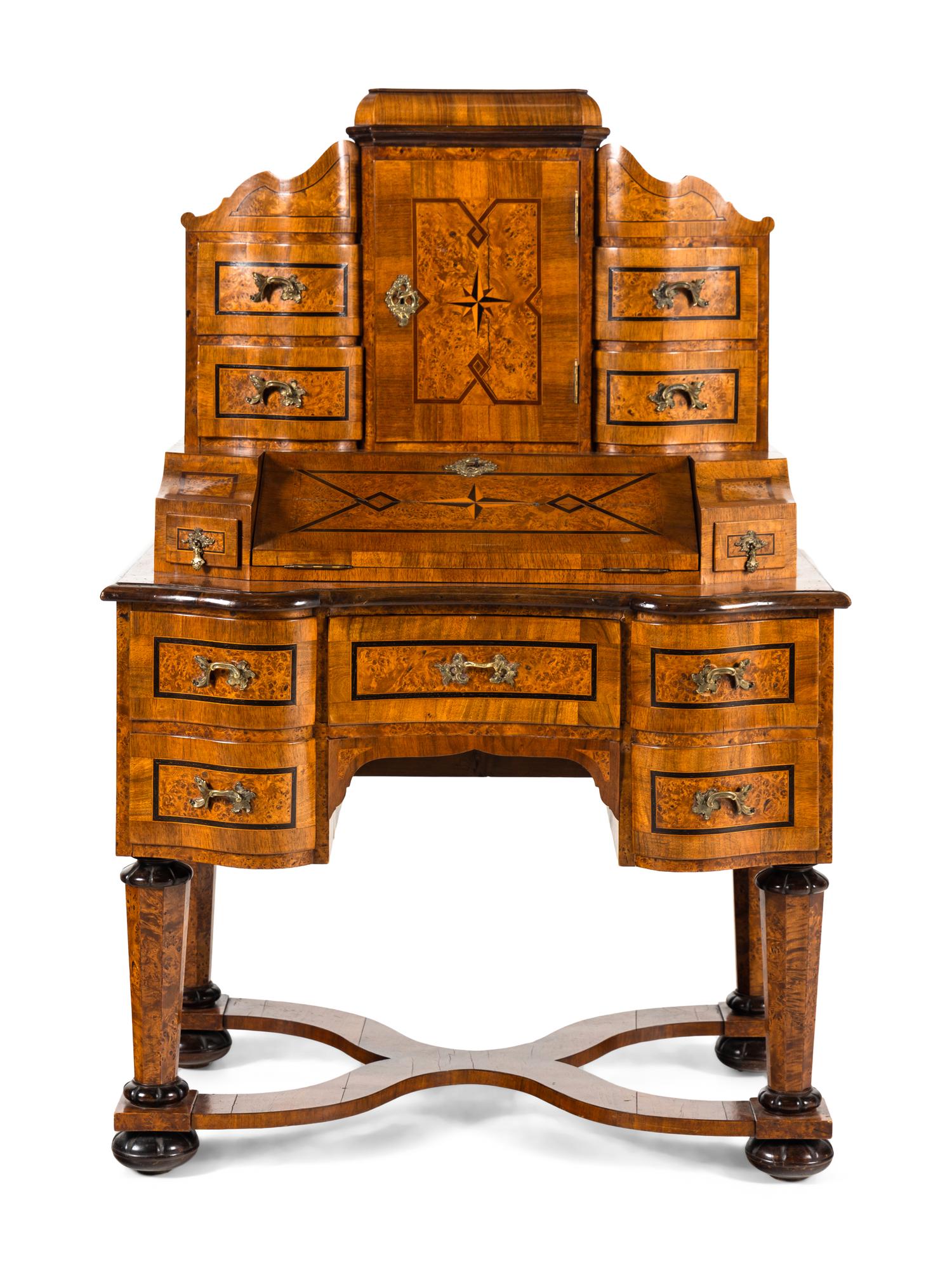 An Austrian Burlwood and Walnut Tabernacle Bureau