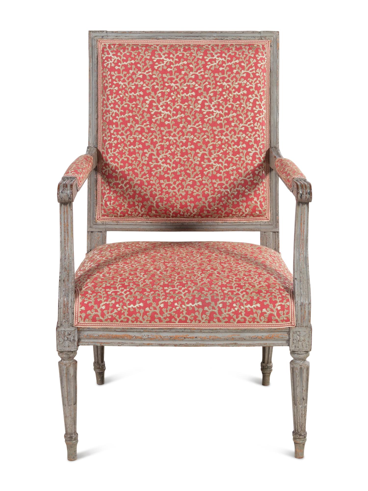 A Louis XVI Grey-Painted Fauteuil