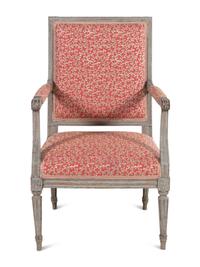 A Louis XVI Grey-Painted Fauteuil
