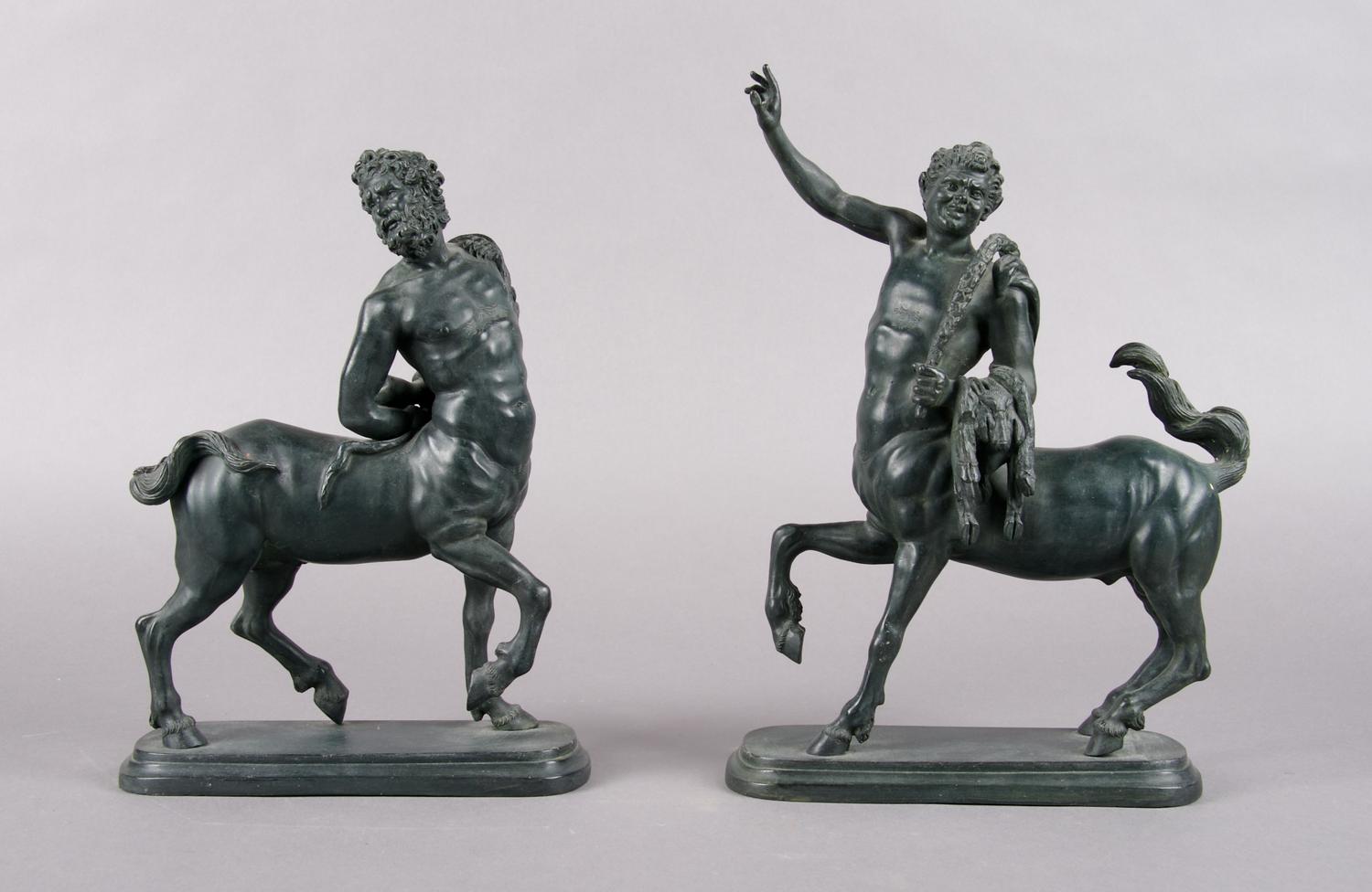 A Pair of Bronze Figures of the Furietti Centaurs, Height 10 1/2 inches.