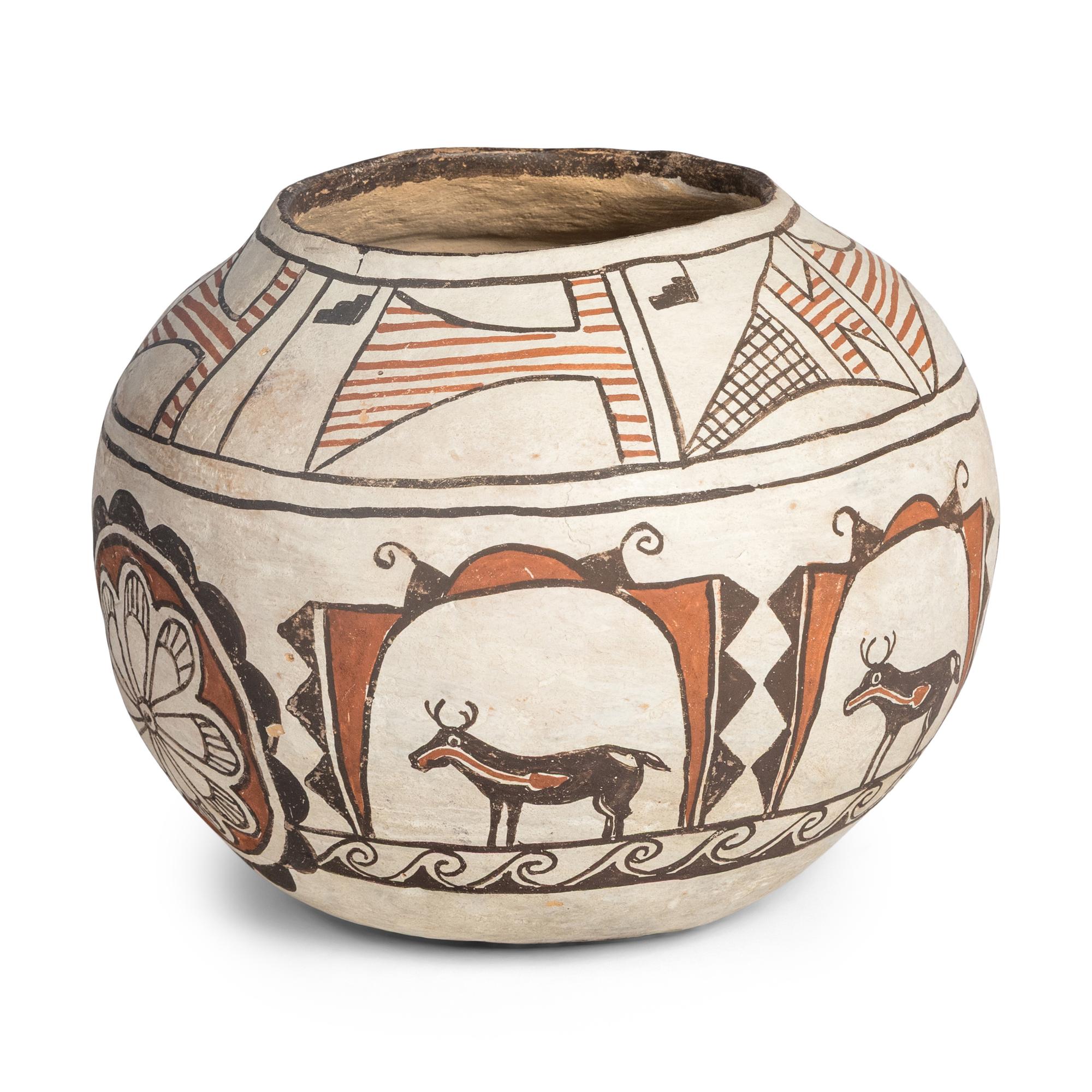 Nellie Bica (Zuni, 1905-1998) — Pottery Bowl, with Heartline Deer