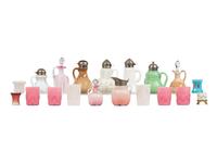 Nineteen Molded Glass Syrups, Cruets, Tumblers and Toothpick Holders