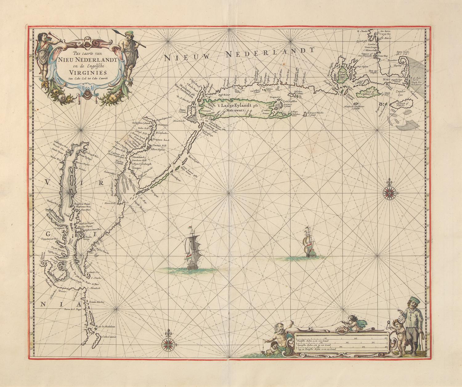 [Maps & Atlases] (Goos, Pieter). Pas caerte van Nieu Nederlandt en de Engelsche Virginies van Cabo Cod tot Cabo Canrick