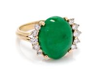An 18 Karat Yellow Gold, Jadeite Jade and Diamond Ring,