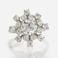 A Ladies 14K White Gold and Diamond Ring 1.44 Carat Old European Brilliant Diamond, GIA Certified