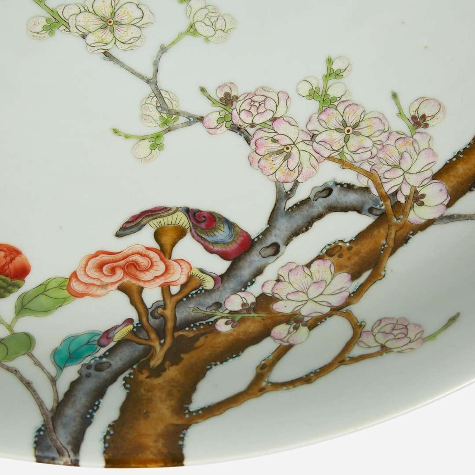 A large Chinese enameled porcelain floral charger 琺瑯彩過枝花卉大盤 Yongzheng six-character mark ?????????