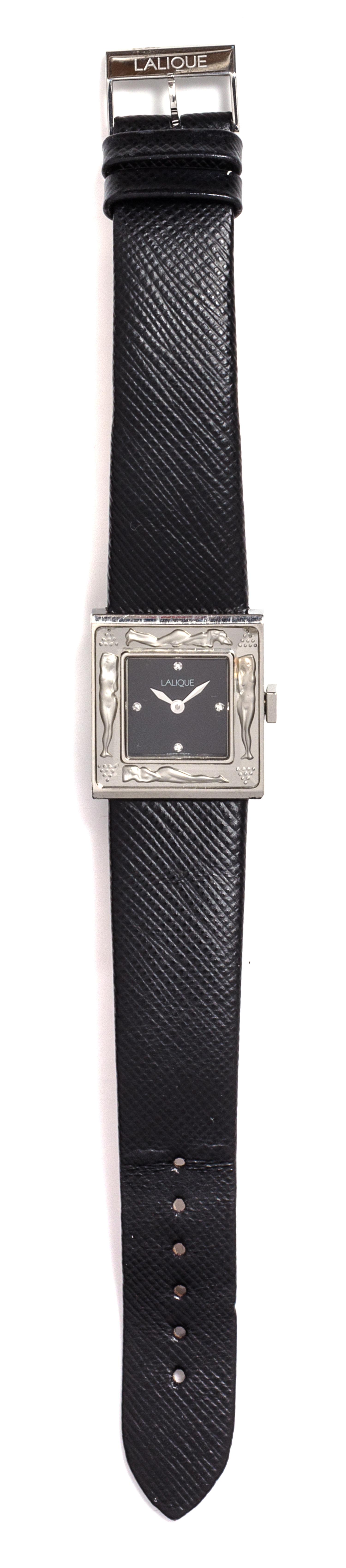 A Stainless Steel, Carved Crystal and Diamond Wristwatch, Lalique,